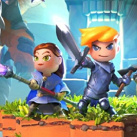 Portal Knights Key Art showing a character with a wand and a character with a sword.